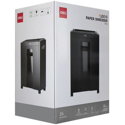Шредер Deli, 5 уровень секретности (2х12мм),  8 листов, 23 литра