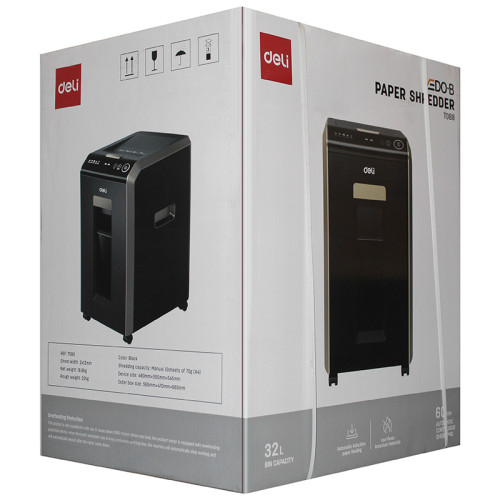 Шредер Deli, 5 уровень секретности (2x12мм), 200 листов, 32 литра, автоматический режим