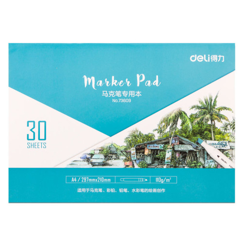 Скетчбук DELI для маркеров, А4, 30 л., 110 г/кв.м., жесткая подложка, на склейке