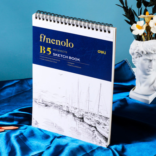 Скетчбук DELI "Finenolo ", B5, 40 л., 100 г/кв.м., жесткая подложка, на спирали