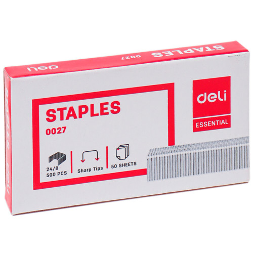 Скобы DELI для степлера №24/8 (50 листов), 500 шт/кор