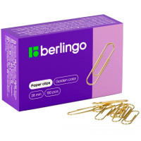 Скрепки BERLINGO 28 мм, золотистые, 100 шт/упак