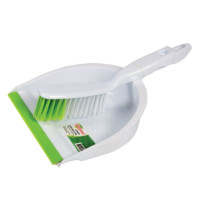 Совок для мусора + щетка ЛЮБАША, ручка 14 см, ширина 21.5 см, щетина 4см, рез.кромка, зелено-белый