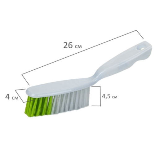 Совок для мусора + щетка ЛЮБАША, ручка 14 см, ширина 21.5 см, щетина 4см, рез.кромка, зелено-белый
