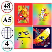 Тетрадь общая BG "Crazy", А5, 48 листов в клетку, на скрепке