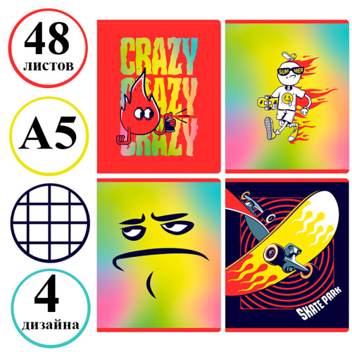 Тетрадь общая BG "Crazy", А5, 48 листов в клетку, на скрепке