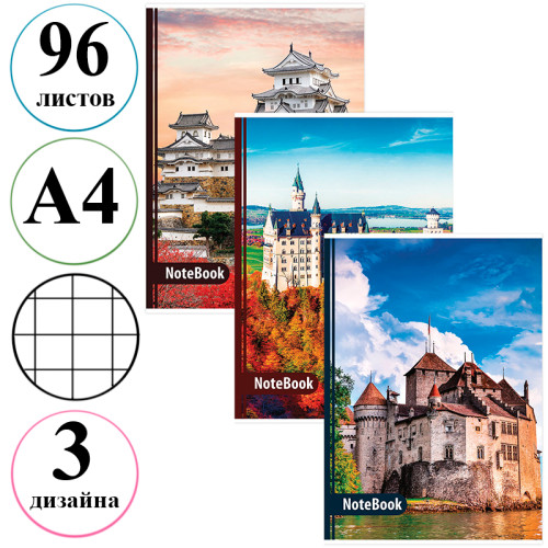 Тетрадь общая BRAUBERG "Замки", А4, 96 листов в клетку, на скрепке