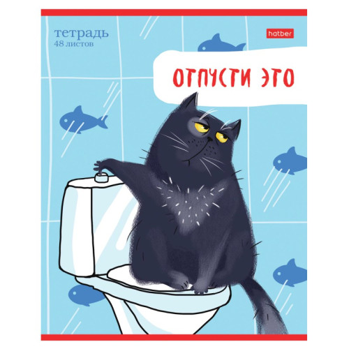 Тетрадь общая Hatber "Кот-обормот", А5, 48 листов в линейку, картон, на скрепке, ассорти