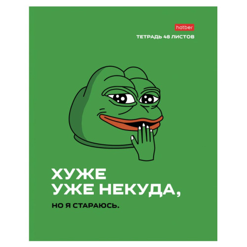 Тетрадь общая Hatber "Лягушонок Пепе", А5, 48 листов в клетку, картон, на скрепке, ассорти