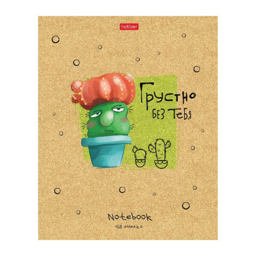 Тетрадь общая Hatber "Мой друг Кактус", А5, 48 листов в клетку, матовая ламинация, на скрепке, ассор