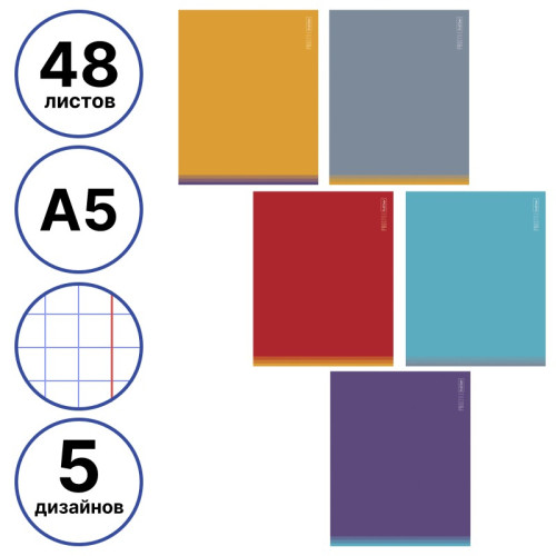 Тетрадь общая Hatber "Proстиль", А5, 48 листов в клетку, на скрепке, ассорти