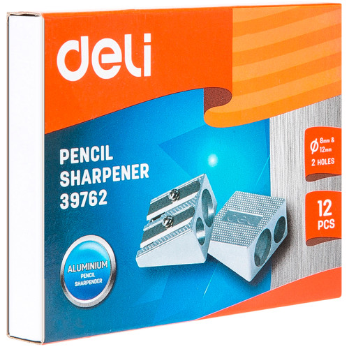 Точилка DELI "39762", металлическая, 2 отверстия, серебро