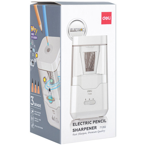 Точилка DELI "71202" электрическая, 1 отверстие, с контейнером, белая