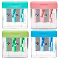 Точилка DELI "Comiko", пластиковая, 2 отверстия, с корпусом, ассорти