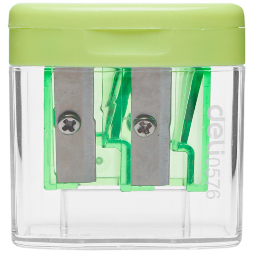 Точилка DELI "Comiko", пластиковая, 2 отверстия, с корпусом, ассорти
