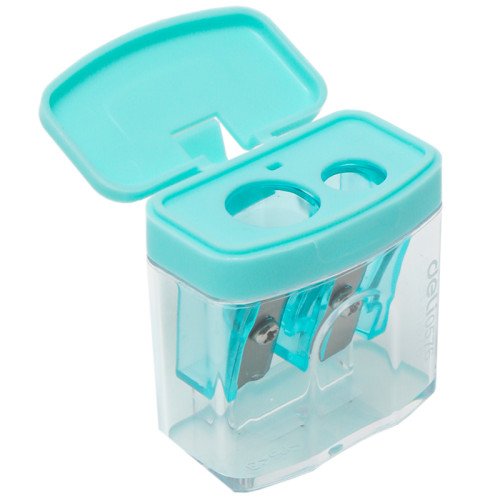 Точилка DELI "Comiko", пластиковая, 2 отверстия, с корпусом, ассорти