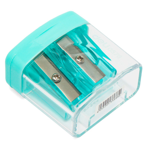 Точилка DELI "Comiko", пластиковая, 2 отверстия, с корпусом, ассорти