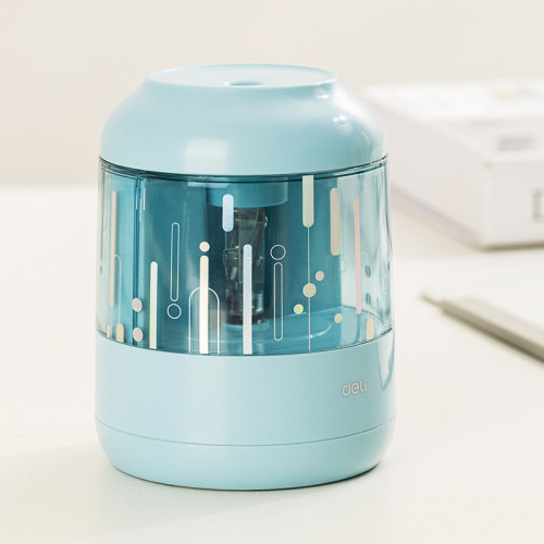 Точилка DELI "H508" электрическая, 1 отверстие, с контейнером, синяя