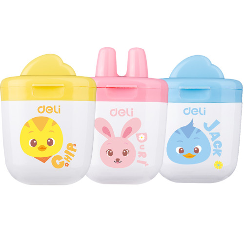 Точилка DELI "Katuri" пластиковая, 1 отверстие, с контейнером, ассорти