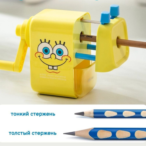 Точилка DELI "SpongeBob" механическая, 1 отверстие, с контейнером, ассорти