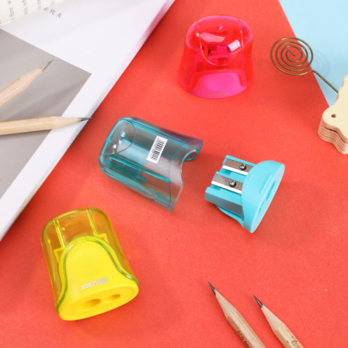 Точилка DELI "U-touch"  пластиковая,  2 отверстия, с контейнером, ассорти