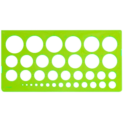 Трафарет окружностей СТАММ 1-36 мм, пластиковый, зеленый