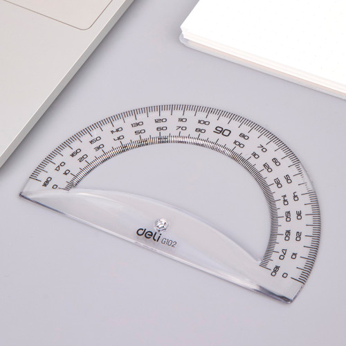 Транспортир Deli "Pioneer" (180 градусов, 12 см), прозрачный