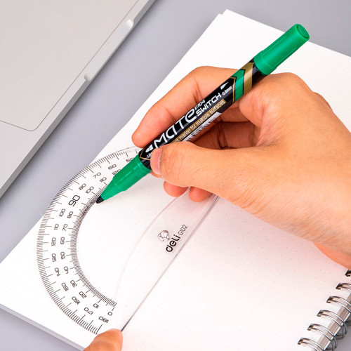 Транспортир Deli "Pioneer" (180 градусов, 12 см), прозрачный