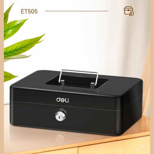 Ящик для денег DELI, 85х250х180 мм, 1,2 кг, сталь, черный