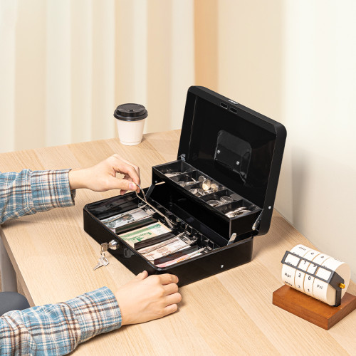 Ящик для денег DELI, 90х300х240 мм, 2 кг, сталь, черный