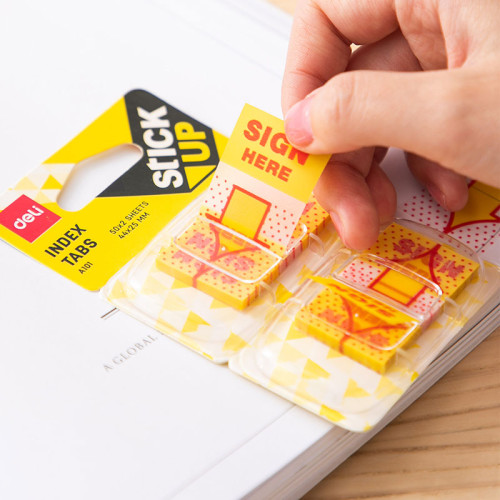 Закладки клейкие DELI "Подпишите здесь" 44 х 25 мм, 100  листов, диспенсер