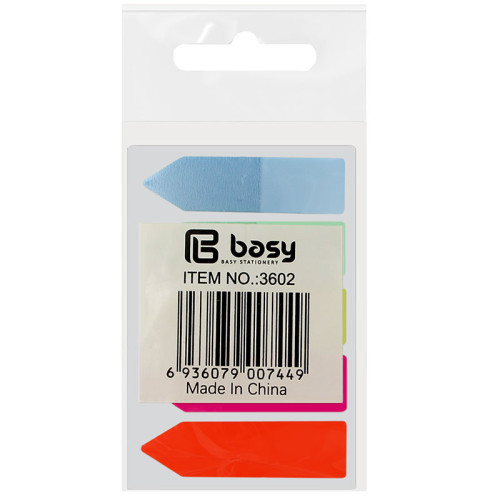 Закладки клейкие "Basy", 12 х 45 мм, стрелки, пластиковые,  5 цв х 25 листов