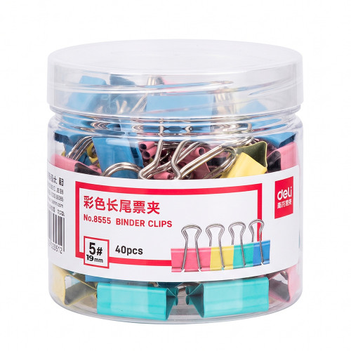 Зажимы для бумаг DELI, 19 мм, цветные, (40 шт.)