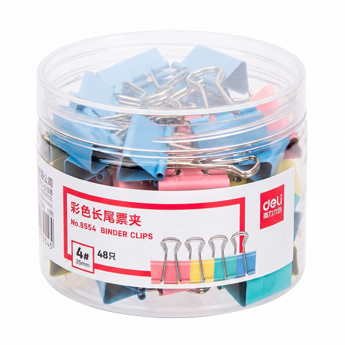 Зажимы для бумаг DELI, 25 мм, цветные, (48 шт.)