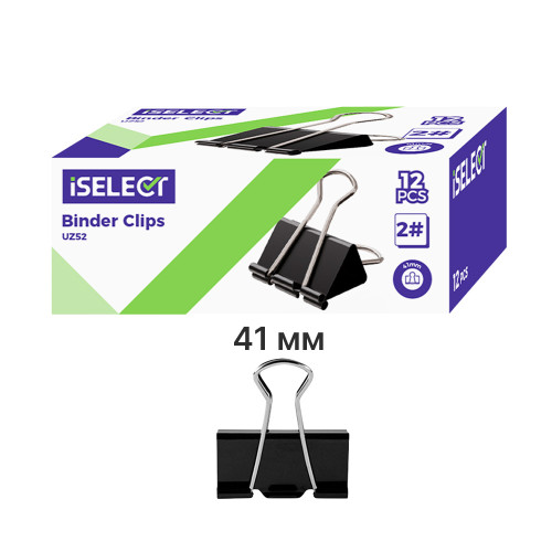 Зажимы для бумаг i Select "Z52", 41 мм, черные, (12 шт.)