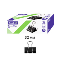 Зажимы для бумаг i Select "Z53", 32 мм, черные, (12 шт.)