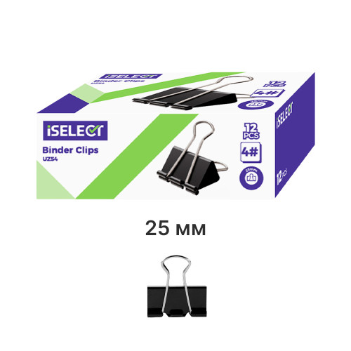 Зажимы для бумаг i Select "Z54", 25 мм, черные, (12 шт.)
