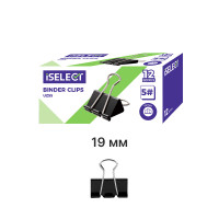 Зажимы для бумаг i Select "Z55", 19 мм, черные, (12 шт.)