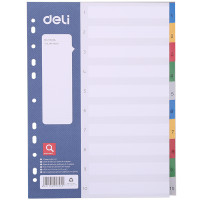Разделитель пластиковый DELI, А4, 10 листов, цветной