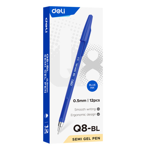 Ручка полугелевая DELI "Q8" 0,5 мм, синяя