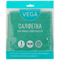 Салфетка из микрофибры Vega, 30х30см, универсальная, 1 шт, европодвес