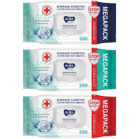 Салфетки влажные Aura "Family", антибактериальные, mega-pack с крышкой, 15*14см, 200 шт/упак