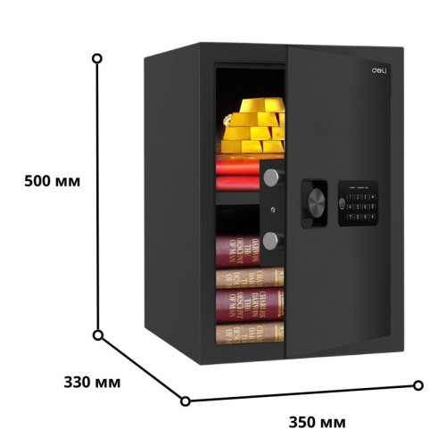 Сейф DELI "ET535" электронный замок + ключ, 350х330х500 мм, 16,5 кг, черный Сейф DELI "ET535" электронный замок + ключ, 350х330х500 мм, 16,5 кг, черный