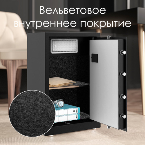 Сейф DELI "ET621" электронный замок + ключ, 410х340х595 мм, 32 кг, черный Сейф DELI "ET621" электронный замок + ключ, 410х340х595 мм, 32 кг, черный