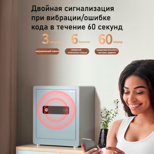 Сейф мебельный DELI "AE101" биометрический + электронный замок, 400х320х450 мм, 26,5 кг, серый Сейф мебельный DELI "AE101" биометрический + электронный замок, 400х320х450 мм, 26,5 кг, серый