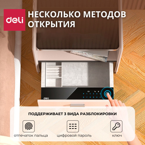 Сейф мебельный DELI "AE300" биометрический + электрон.замок + ключ, 520х425х490 мм, 25,7 кг, серый Сейф мебельный DELI "AE300" биометрический + электрон.замок + ключ, 520х425х490 мм, 25,7 кг, серый