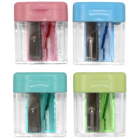 Точилка DELI "Comiko", пластиковая, 1 отверстие, с контейнером, ассорти