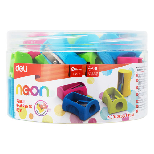 Точилка DELI "Neon" 0531, пластиковая, 1 отверстие, ассорти