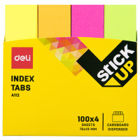 Закладки клейкие DELI 76 х 19 мм, бумажные, неон, 4 цв х 100 листов