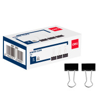 Зажимы для бумаг DELI "Z65", 19 мм, черные, (12 шт.)